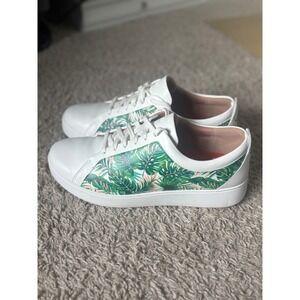 Fitflop Leather Sneakers White Green Palm Print Casual Shoes US 9‎